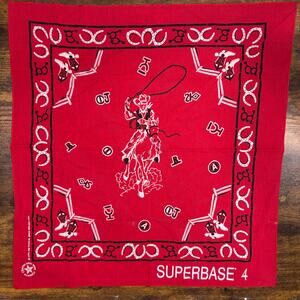 Vintage 80s Red Cowboy Bandana Scarf RARE Superbase 4 Cotton USA Made Wamcraft